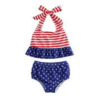 Djevojčini kupaći kupaći kostim Summer Bowknot Start Stripe Prints Dva kupaći kostim Bikini set za 2