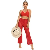 Ženska ljetna perspektiva šuplje Split Soild Color Pletene pantalone rastrgane na plaži na plaži Napomena Molimo kupiti jednu ili dvije veličine veće