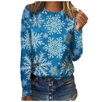 Prodaja ženske božićne majice dugih rukava xmas grafički ispis dukserica za čišćenje lagana pulover vrhove plave l