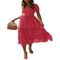 Springttc žene boho cvjetni kratki rukav ljetni haljina casual ljuljačka midi haljina