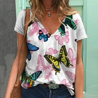 Ženski bluze Dame Ljeto Ležerne prilike hladni kratki rukav V-izrez labav leptir majica ružičasta m