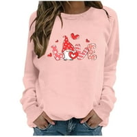 Štednja za žene za žene parovi modna dukserica ženska zgodna raglan bluza Crewneck pulover majica s dugim rukavima Valentine Cute Elf grafički tisak ružičastim m