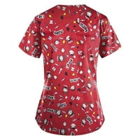 Ženske košulje Ženska modna radna odjeća s kratkim rukavima V-izrez s džepovima ispisanim vrhovima crvene