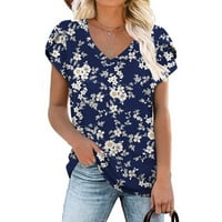 Ženske bluze Bluze casual kratkih rukava cvjetni ženski plus majice V-izrez ljetni vrhovi plavi xxl
