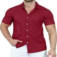 Sanviglor Muške ljetne košulje dolje za bluzu rever vrhovi Classic majica za odmor vino crvene m