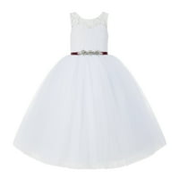 Ekidsbridal V-Back Bijela čipka Cvjetna djevojka haljina Tutu Tulle Junior Pageant Wedding Ballroom Dance Recital haljina 212R 2