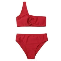 Kupaći za djevojčice Dva Sport High Squik Bikini set Jedno ramena kupaći kostimi Djevojke kupaće odijelo veličine 7- godina crvena