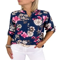 Grianlook Ženske vrhove košulja s dugim rukavima za roll bluza Ženska labava tunika košulja Elegantni
