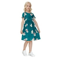 Ljetne haljine za djevojčice kratki rukav casual haljine casual tisak zelena 150