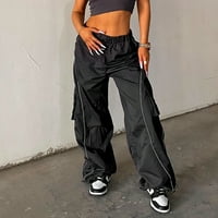BXINGSFTYS Ležerne sa dućanom Y2K Ženske ravne pantalone Labavi džepovi Hip-Hop