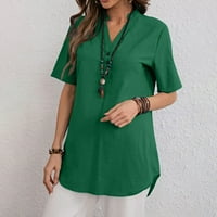 Uorcsa elegantna moda V izrez ljeto punog boja Dugme casual kratkih rukava za žene majice zeleno