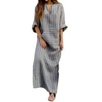 Daznicono žensko ljeto pamučno i posteljina prediva-obojena, labava dugačka haljina V izrez dugih rukava