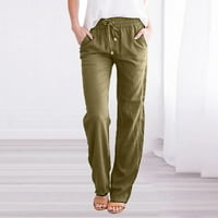 Xoxingysm ljetne čvrste elastične hlače posteljine ženske struke pamučne casual pantalone brončani m