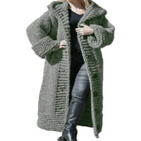 Capreze Otvoreni prednji pleteni džemper Cardigan dugih rukava Kardina sa kapuljačom sa kapuljačom kapuljača tamno siva XL