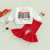 Canrulo Toddler Baby Girginje Božićne odjeće Dugi rukav Pismo Ispis Majica Flare Hlače Rebra pletene