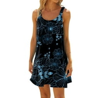 Lashall haljine za žene, ženska modna ljetna plaža casual print bez rukava s rukavima, plava, plava, m