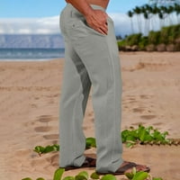 Prime Dnevni klirens, posteljine muške, muške ljetne casual pantalone labave fit ravno nogaste lagane radne plaže Yoga duge hlače sa džepovima