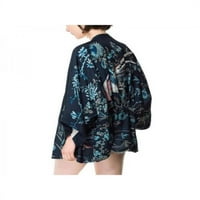 Alvage Ženski cvjetni print Puff rukav kimono kardigan labav pokrov up casual bluza vrhova šifon labav kardigan