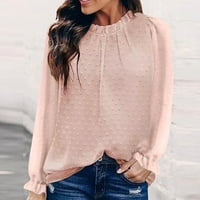 Umfun ženski džemper ženski modni print s dugih rukava bluza okrugli izrez šifon casual vrhovi ružičasti