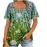T majice za žene Trendy Print Short rukav Square Cargrewlover Ležerne prilike TOP GREEN XL