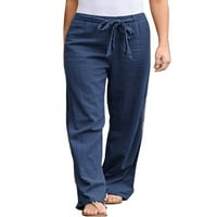 Ženske hlače široke noge pamučne posteljine čipke udružene elastične pantalone casual pantalone