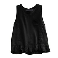 Zkozptok ženske pamučne majice Ljeto posada vrata bez rukava na vrhu ruffle edge bluze, crna, xl