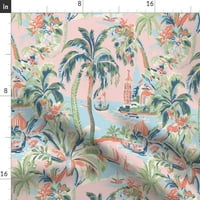 Pamuk Saten Stolcloth, 70 108 - bakmilenial Whimmical Tropical Toile Palm Tree Primorski maksimalistički