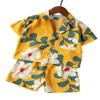 Binweede Djeca Dvodijelna odjeća Set cvjetnog tiskanog uzorka rever ovratnik kratki rukav + kratke hlače Ležerne prilike za svakodnevno nošenje ljeta