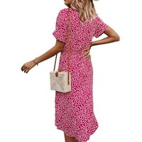 Clearsance Ljetne haljine za žene tiskane srednje dužine A-line kratkih rukava Ležerna V-izrez Ružičasta