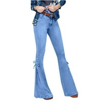 Leesechin ženske traperice trendy visoke struk labave džepove čipkaste pantalone rastezanje krava traperice