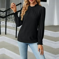 HHEI_K majice s dugim rukavima za žene Ženska modna seksi okrugla vrata Čvrsta boja čipke dugih rukava