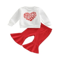 Bagilaanoe Toddler Baby Girl Valentinovo odijelo Heart Print The Shout Dugi rukavi pulover + plamene