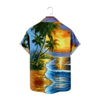Dječačke majice i muškarci Havajske majice za muškarce, višebojni zalazak sunca Palm Beach casual s kratkim rukavima Regularni fit gumb Essentials Muška majica za brzo sušenje košulje ne gnočanja, odrasli-xxl