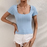Ženski kvadratni ovratnik Crochet Knit majica Casual Clout Slim rukava Slim Fit Solid Boja Košulje Lagane