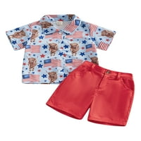 Wassery 4. jula TODDLER Baby Boy Boy ljetne odjeće Dječja američka zastava s kratkim rukavima majica