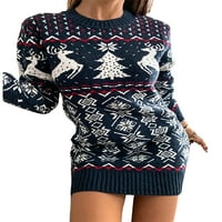 Lilylll Womens Božićne jelene pletiva s dugim rukavima džemper s dugim rukavima mini haljina