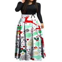 Bomotoo Womens dugih rukava Crt Crt Maxi haljine casual labav cvjetni ispis duga haljina za Božić