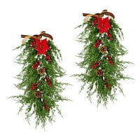 Veštački božićni pinovi igle su grane crvene bobice Božićni praznični zid viseći vrata Viseća ukras