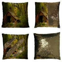 Kuća u šumi Reverzibilna sirena Sequin jastučni jastuk Kućni dekor jastuk