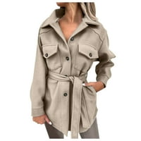 Pgeraug kaputi za žene za žene sa gumbom s jednim kaputom s kaputom s remenom Womens Tops Khaki L