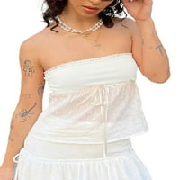Wybzd ženska ljetna cijev bez rukava s gornjim rukavima na ramenu izlažu na bandeau tank majica bijeli