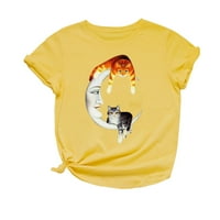 Ženski trendy casual mačka mjesec slatka grafička majica okrugli vrat Tors T majica Dame izlaze plus