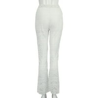Modne žene Čvrsto srednje struk čipke ubodne udubljene duge labave pantalone bijele s