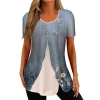 Strungten majice za žene kratki rukav dressy ljetni casual tiskani V-izrez nepravilni bluza od majica tee ženske majice