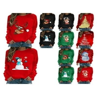 Božićni džemper za žene smiješne Gnome Reindeer Grafički plaćeni uzir u obliku dugih rukava Thewes pulover