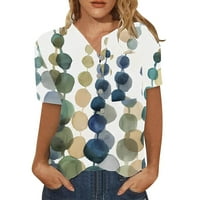 Bazyrey Womens Ljetni vrhovi polka dot ispisana bluza ženka V vrat casual pamučne majice kratkih rukava