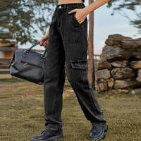 Ženski teretni traperice High Struk široke noge Baggy traper Tergo hlače zaklopke džep y2k Streetwear