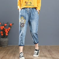 4. jula Žene teretne pantalone Casual Casual Comfort Embroider Elastic High Squiste rezačke hlače Jeans