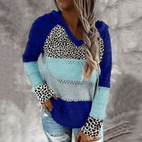 Leey-World Hoodies za žene Modne žene Leopard Patchwork V-izrez duge rukave s kapuljačom džemper bluza