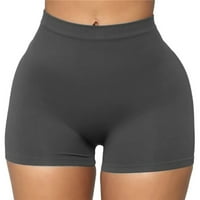 Lounge Hlače Žene Solid Elastic High Struk Stečke Sportske kratke hlače Yoga kratke hlače Siva 3xl